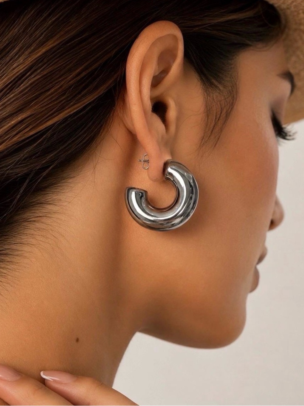 Silver Tone Chunky Hoop Earrings